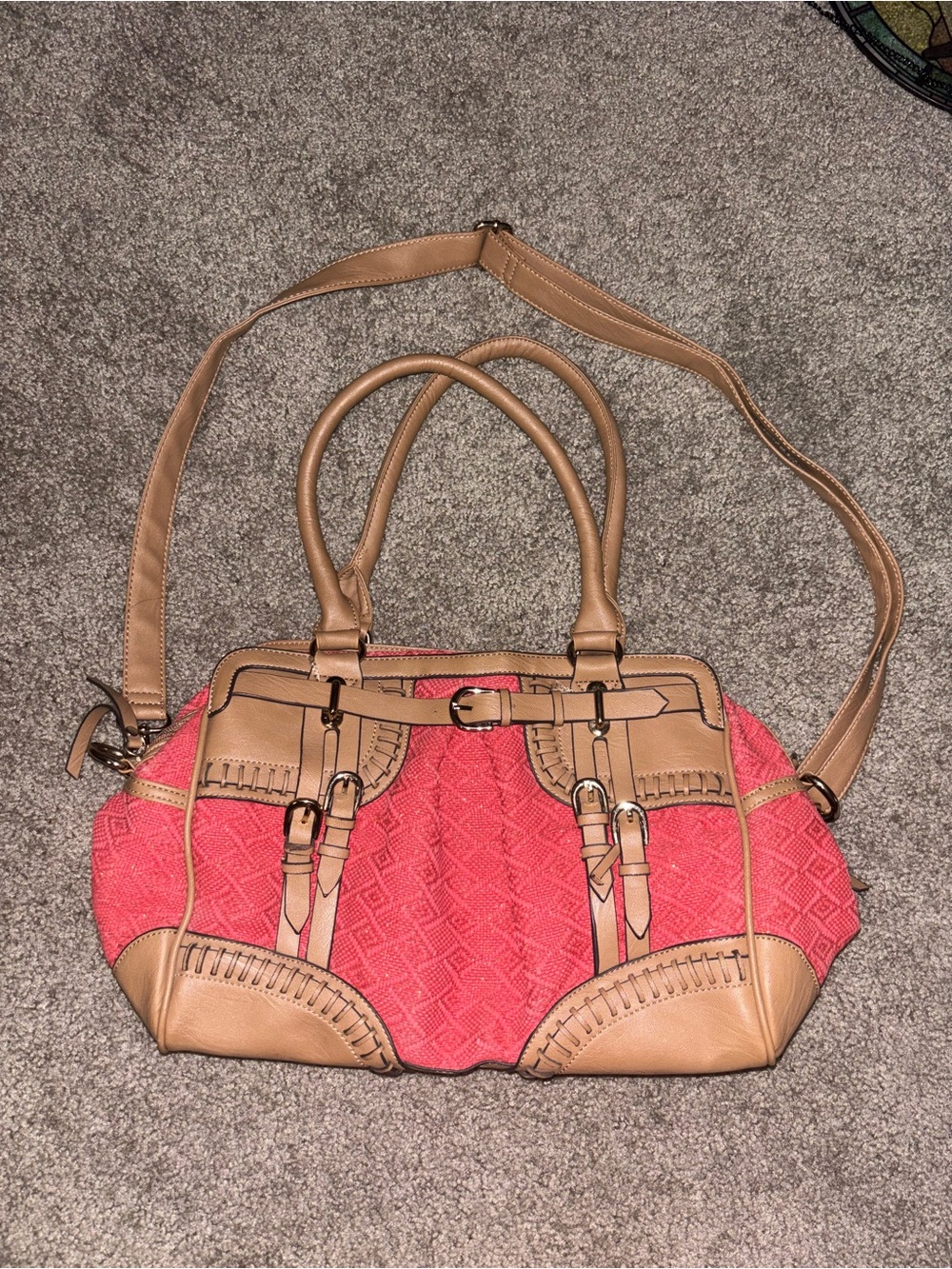 Nicole Lee Vintage Y2K Coral and Tan Shimmer Shoulder Bag with Adjustable Strap